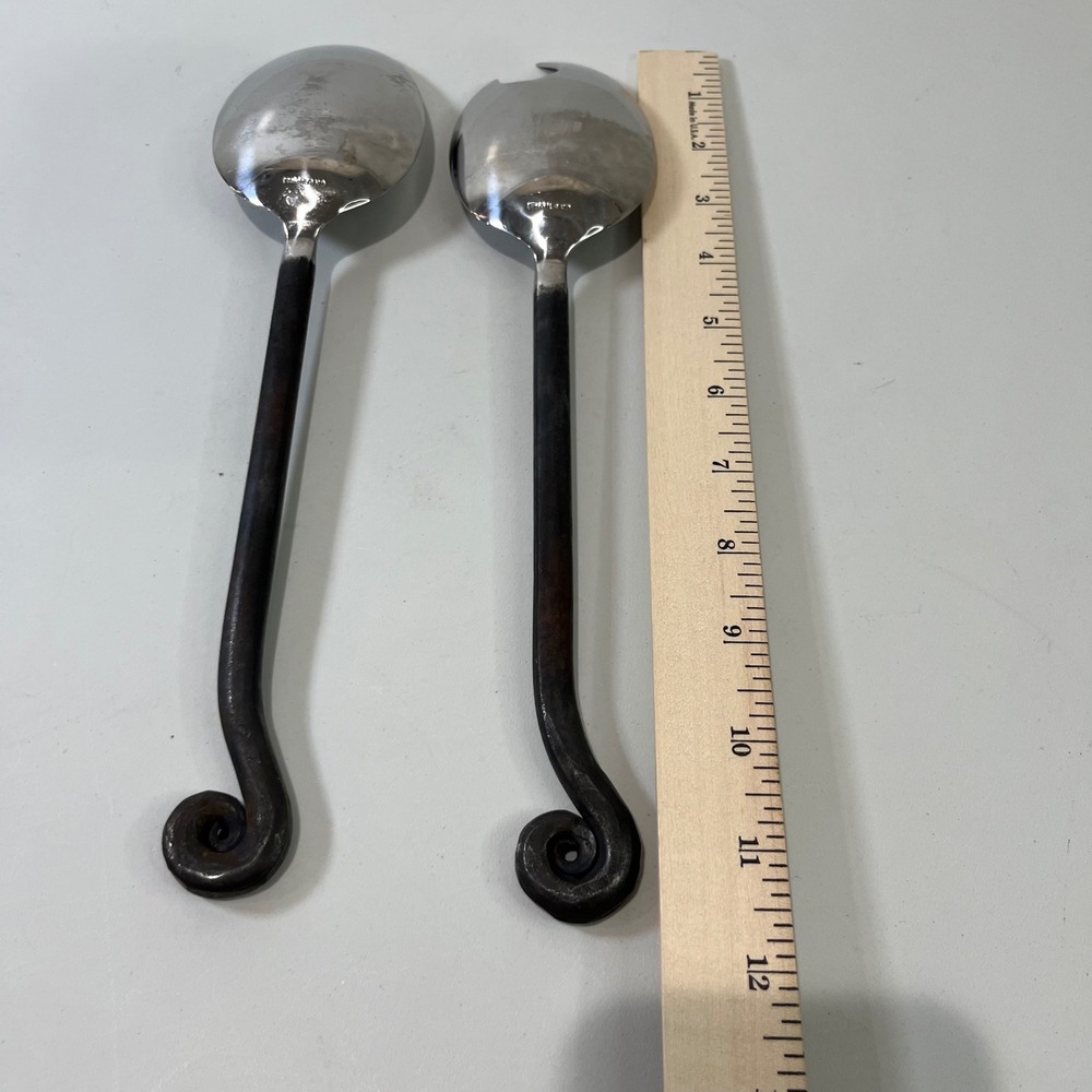 Vtg Pottery‎ Barn Serving Silver Blackened Fiddlehead Stainless Scroll Utensils - Picture 5 of 5